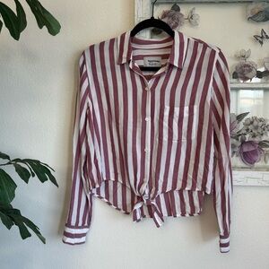 Rails Maroon White Striped Tie-Front Button Down Shirt Size S